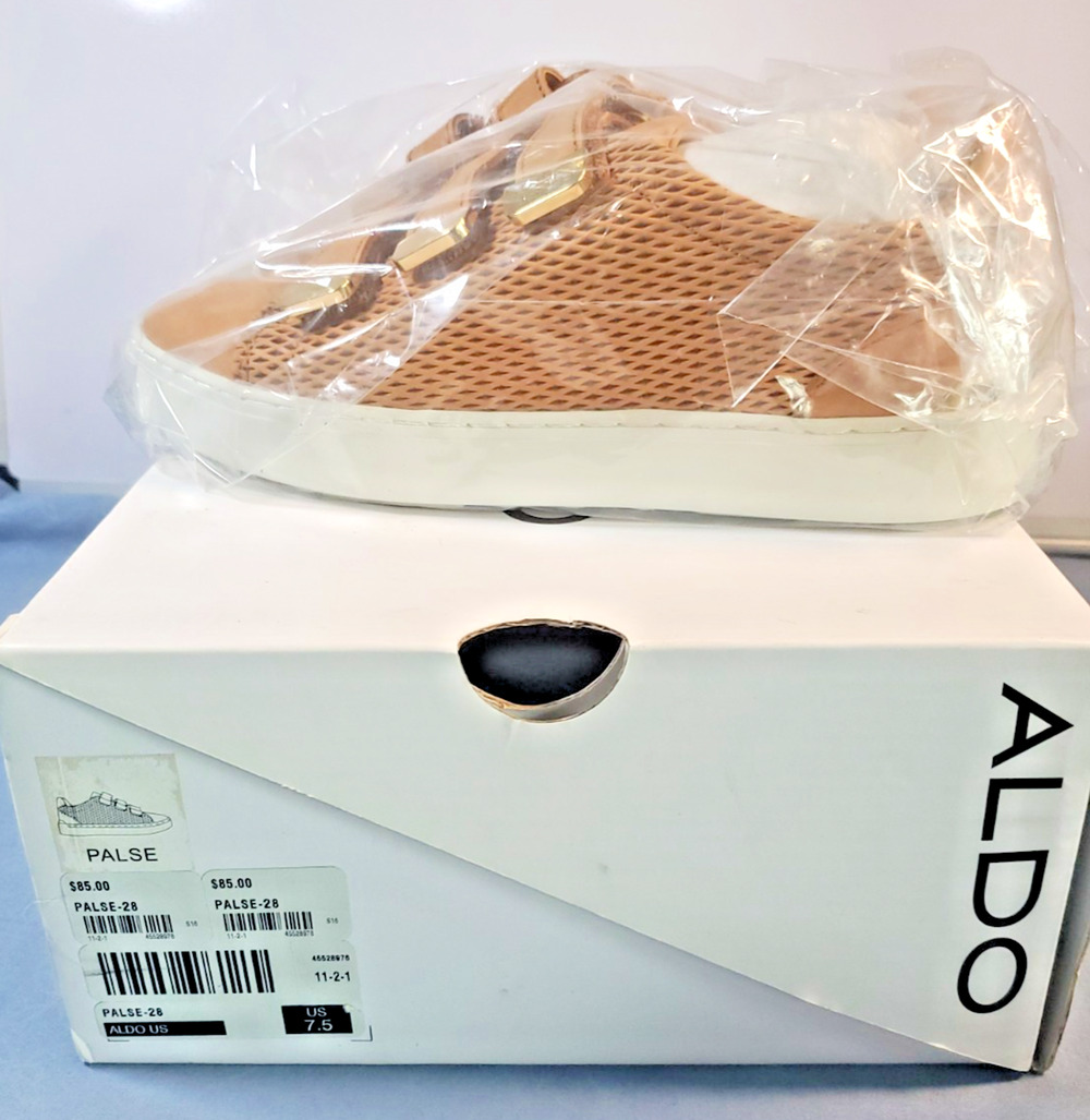 ALDO Palse Women Sneaker Size 7.5 Tan Beige Mesh Triple Strap Hook Loop New Box